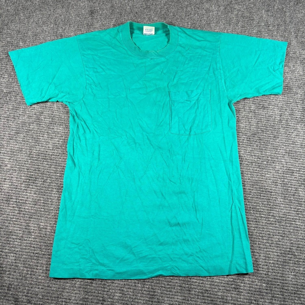 Vtg BVD Pocket T-Shirt Mens M Teal Excellent Single Stitch Made in USA 90s